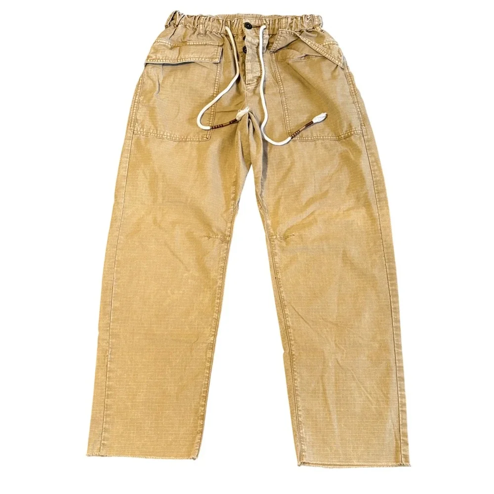 Free People Cargo Pants Womens XS Tan Ripstop Drawstring Raw Hem OB1170572